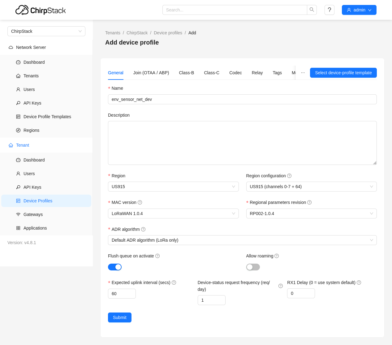 Creating a device profile.