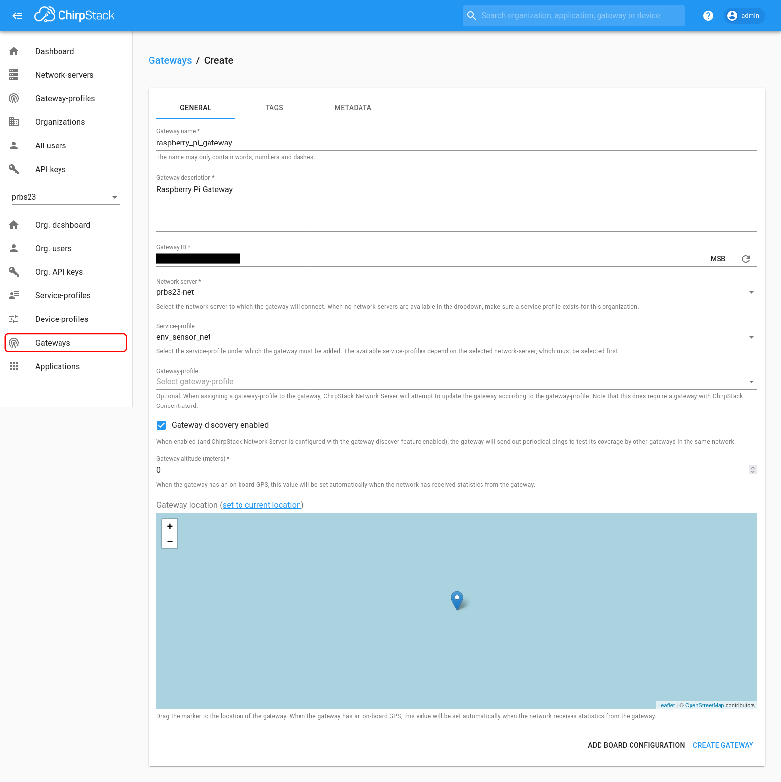 Add gateway to organization.