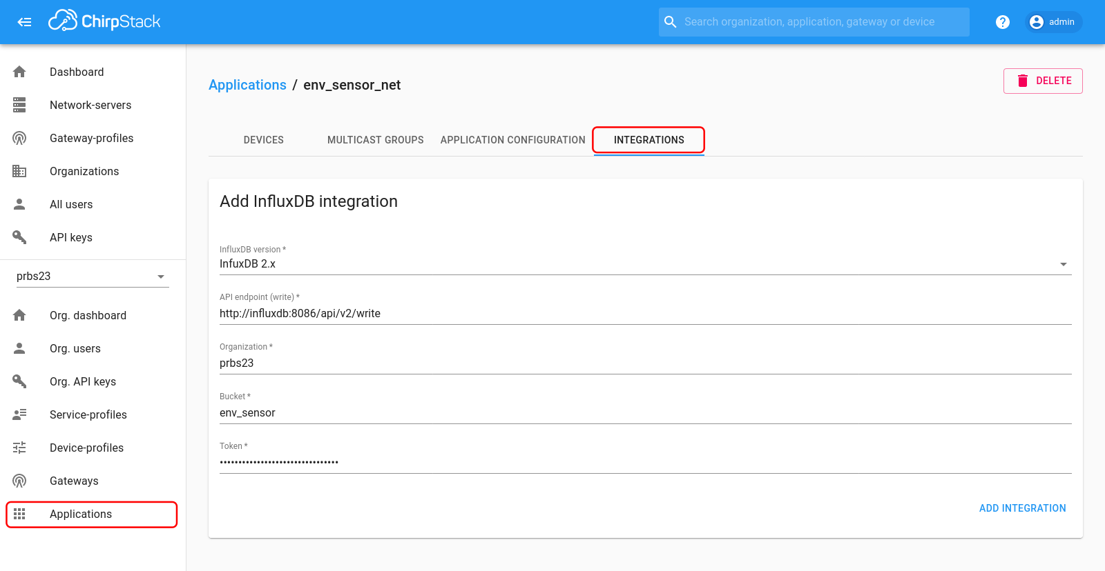 Configuring influxdb integration.
